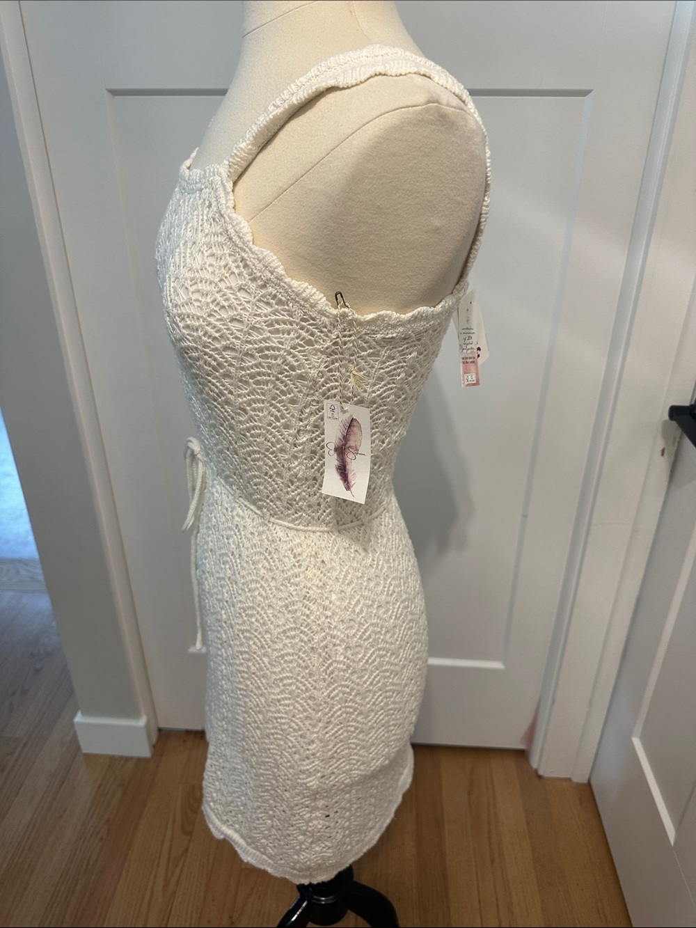 Jessica Simpson White Crochet Tie-Waist Mini Dress - Picture 3 of 8